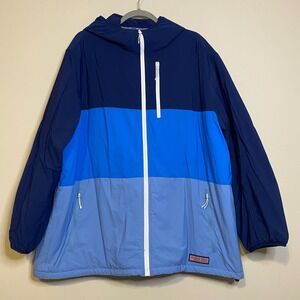 Vineyard Vines Performance Blue Colorblock Hooded Windbreaker Jacket Women 2XL
